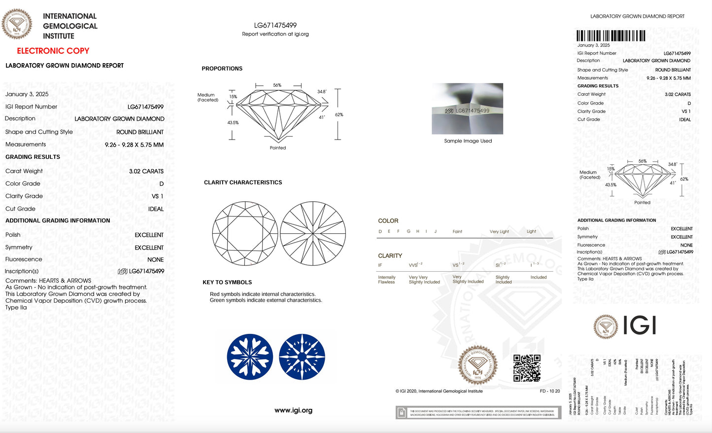 3CT Diamond - Hearts & Arrows